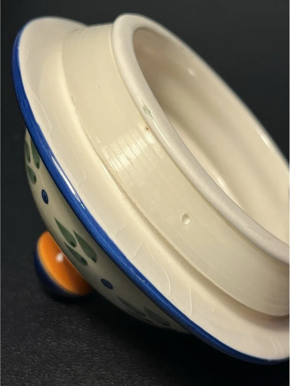 Vintage 1990s Hand Painted Biscotti Ceramic Lidded Jar, 4.5x9.5”